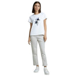 Hilary Radley Womens Pants M White Tan Striped Slim Leg Cropped Stretch Pull On