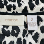 Chico's Women's Black White Animal Print Satin Tank Top 2 (L) Sleeveless Blouse