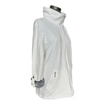 Karen Scott Sport Women's French Terry Blazer M White Navy Zip Front 3/4 Sleeve