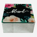 Blessed Floral Mirrored Jewelry Box 4.75" Square Keepsake Trinket Storage VG