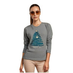 Old Navy Essential Rib Knit Long Sleeve Xmas Tree Shirt Gray Women L
