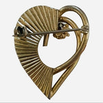 Vintage 1960s Heart Brooch 1.5" Gold Tone Pearl Accent Pin Textured Good