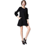 Pure Color Black Cha Cha 3/4 Sleeve Crew Neck Mini Dress S 2 Pockets Excellent