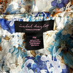 Isabel Hayley Womens Blouse PM Blue Floral 3/4 Sleeve Button Up Shirt Petite EXC