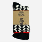2 Pair MADE HERE Classic Crew Black White Zig Zag Cotton Unisex Socks Sz S/M NWT