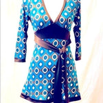 Amisu 3/4 Sleeve Tunic Dress XS/S Abstract Pattern Stretch Spandex Blue Green VG