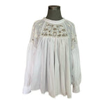 Free People Have It My Way Embroidered Knot Back Top S Ivory Mutton Sleeve VG