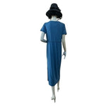 Sarin Mathews Women's Blue Cotton V-Neck Maxi Dress L Short Sleeve Beach NWT