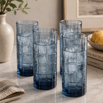 Circleware Blue Windowpane Highball Glasses Set of 4 NWOT 3in x 6in