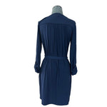 MICHAEL KORS Womens Dress M Navy Blue Midi Gold Chain Lace Up Belted Flowy NWOT