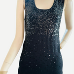INTIMISSIMI Italy Black Satin Sequin Bodycon Midi Dress Small Medium Stretchy VG