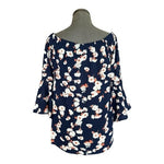 Bobeau Women's Off Shoulder Blue Floral Ruffled Bell Sleeve Top Medium NWT