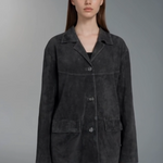 Vintage Jessica Holbrook Women's Black Suede Leather Blazer L Button Up Jacket