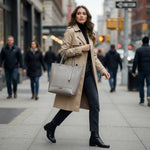 Rebecca Minkoff Stella Large North South Leather Tote Bag Ice Gray Silver EXC