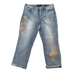 Nine West Missy Senora Courant Women's Blue Capri Jeans 8 Floral Embroidery EXC