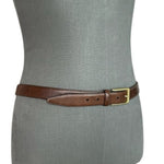LANDS' END Brown Genuine Leather Gold Solid Brass Square Buckle Dress Belt Sz 46