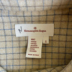 Ermenegildo Zegna Tan Beige Blue Plaid Check Cotton Button Down S Dress Shirt VG
