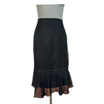 ICE Womens Skirt 10 Black Lace Bead Embellished Midi Silk Crochet Ruffle Hem EXC