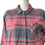 Pink Rose Women's Plaid Boyfriend Shirt L Red Grey Black Buffalo Check Cotton VG