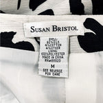 Susan Bristol Silk Floral Print Trench Jacket 3/4 Sleeve Black White Women M