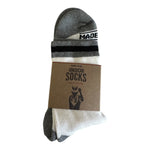 2 Pair MADE HERE Founder Crew White Grey Black Striped Unisex Socks Sz L/XL NWT