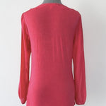 ELLE Pink Modal Long Sleeve Scoop Neck Blouse Women XS Sheer Ruched Top