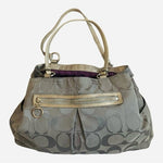 COACH Gabby Signature Tote Grey Silver Canvas Leather Shoulder Bag Good Plus