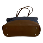 VESSEL Brown Blue Denim Canvas Leather Tote Bag Weekend Shoulder Zip Very Good