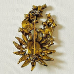 Vintage Rainbow Crystal Rhinestone Floral Brooch Gold Tone Pin 2.5" Jewelry VG