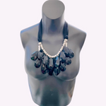 Double Strand Beaded Necklace Women's Black Teardrop Beads Statement Necklace