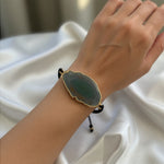 Golden Framed Agate Slice Bracelet Black Cord Boho Gypsy Southern Style VG