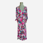 Zara Women's Pink Blue White Floral V-Neck Maxi Dress M Knot Sleeve Viscose VG