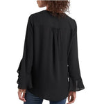 Karen Kane Women's Black Asymmetrical Crepe Blouse M V-Neck 3/4 Flutter Sleeve