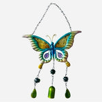 Colorful Butterfly Wind Chime Stained Glass Rhinestone Metal 11.5x19 Outdoor