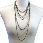 Silver Tone Multi Layer Beaded Necklace Statement Costume Jewelry Women's VG