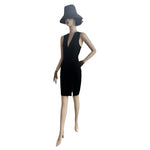 Black Swan Women’s Black Tuxedo Bodycon Midi Dress Deep V Size S