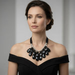 Double Strand Beaded Necklace Women's Black Teardrop Beads Statement Necklace