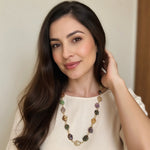 Vintage Gold Tone Wire Caged Multi Gemstone Statement Necklace 30.5" Unique EXC