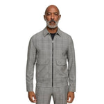 ZARA Mens Jacket L Grey Black Check Plaid Zip Front Windbreaker Collar VG