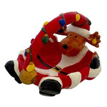 Vintage Christmas Reindeer Snowman Basket Ceramic Bowl 10"x7.5" Hand-Painted EXC