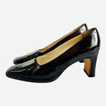 Vintage Escada Black/Brown Leather Pumps Metal Logo Stiletto Size 7B