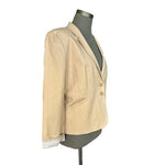 Halogen Women's Beige Cotton Blend Blazer XL Petite Button Front Striped NWT