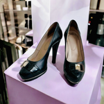 FABIANI Italy Black Leather Crystal Stiletto Heels Platform Pumps Designer Shoes