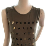 SUPERDRY Green Bodycon Midi Dress Lace Trim Sleeveless Graphic Print Womens S VG