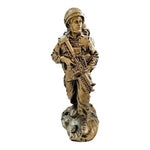 Metal Tone Fighting Soldier Statue 8" Gold Military Trooper Figurine Sculpture