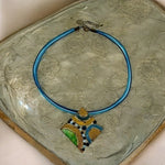 Square Enamel Crystal Pendant Necklace Multicolor Stripe Brass Tone Adjustable
