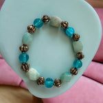 Natural Turquoise Stone Beaded Elastic Bracelet Silver Tone One Size Gift Ready