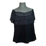 Avenue of the Stars Off Shoulder Black Lace Blouse Plus Size 4X 26-28 Cotton EXC