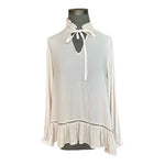 Ro&De Women's Ivory Cream Tie High Collar Ruffle Sheer Blouse S Long Sleeve NWT