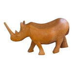 Hand Carved Wood Rhino Statue 8.5" Wooden Rhinoceros Figurine African Art Decor